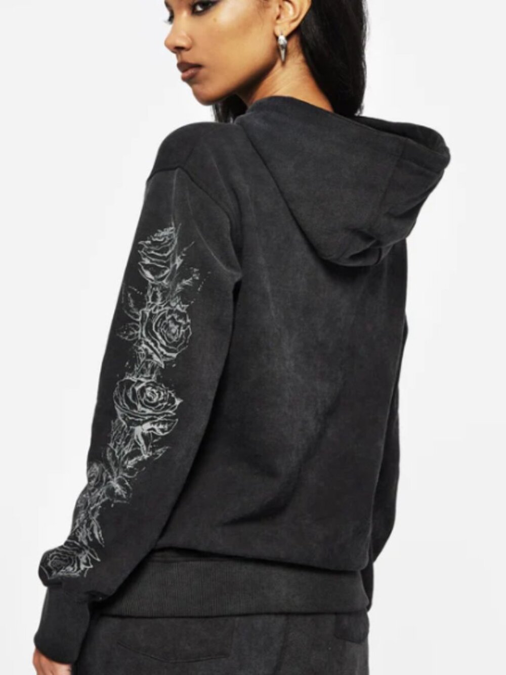 Black Floral-Print Women's Hoodie Sweater - Picture 2 of 6